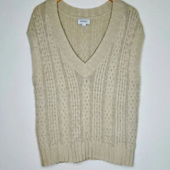 Evereve Sweater Vest Cable Knit V Neck Sleeveless Cream Beige Neutral Large NWOT - Picture 1 of 7